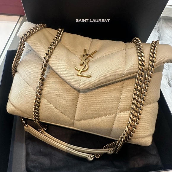 Saint Laurent Handbags - Saint Laurent Gold Chain Beige Quilted Bag✨COA included
